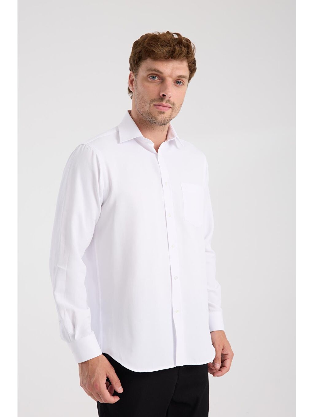 Aclub Ac10110 Dobby Pamuk Karışımlı Regular Fit Beyaz Klasik Yaka Erkek Düz Gömlek-4