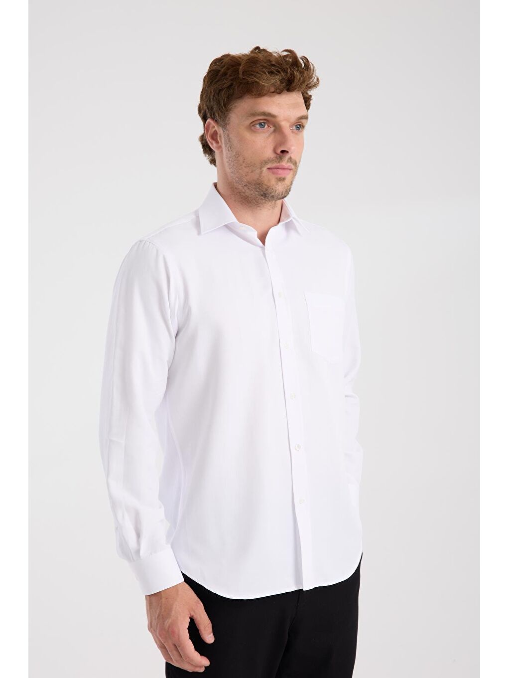 Aclub Ac10110 Dobby Pamuk Karışımlı Regular Fit Beyaz Klasik Yaka Erkek Düz Gömlek-5