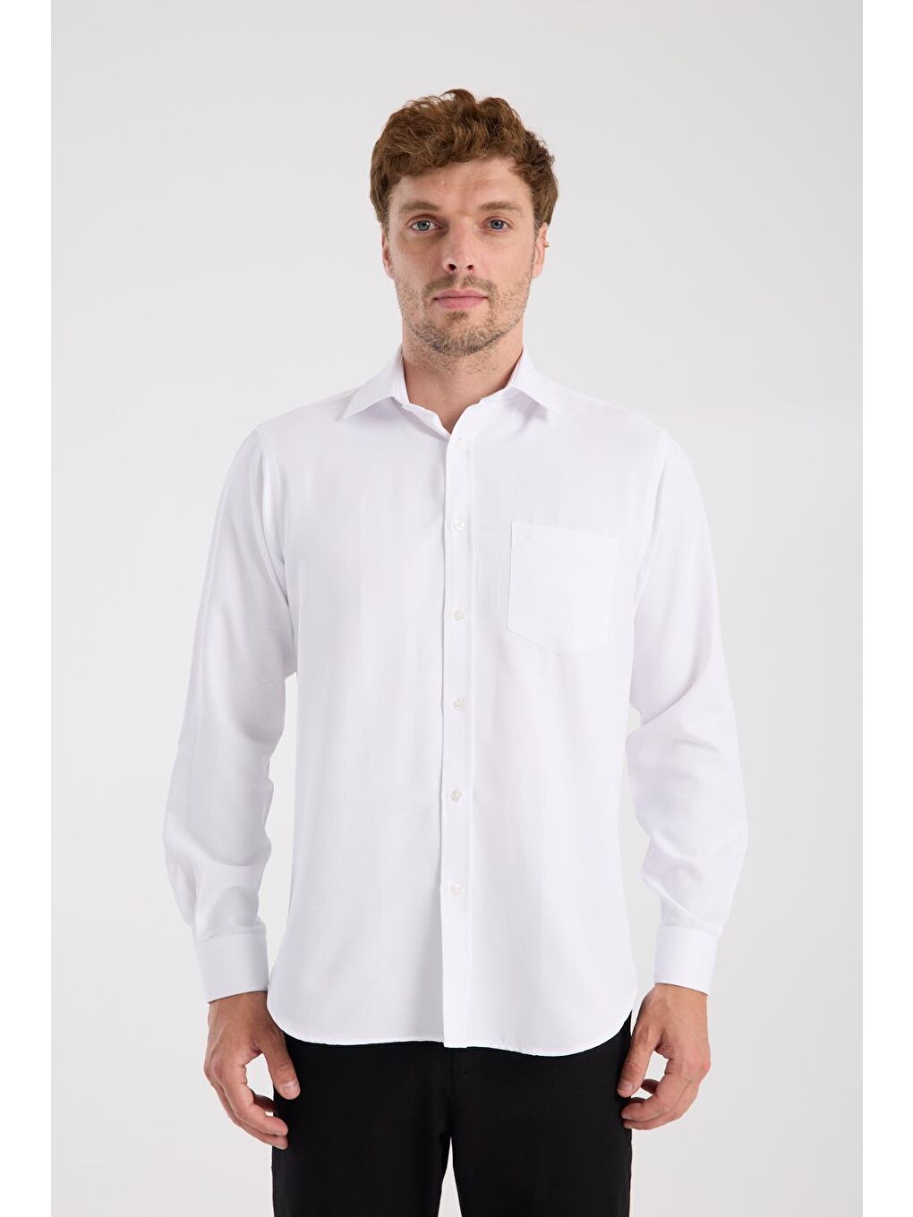 Aclub Ac10110 Dobby Pamuk Karışımlı Regular Fit Beyaz Klasik Yaka Erkek Düz Gömlek-6