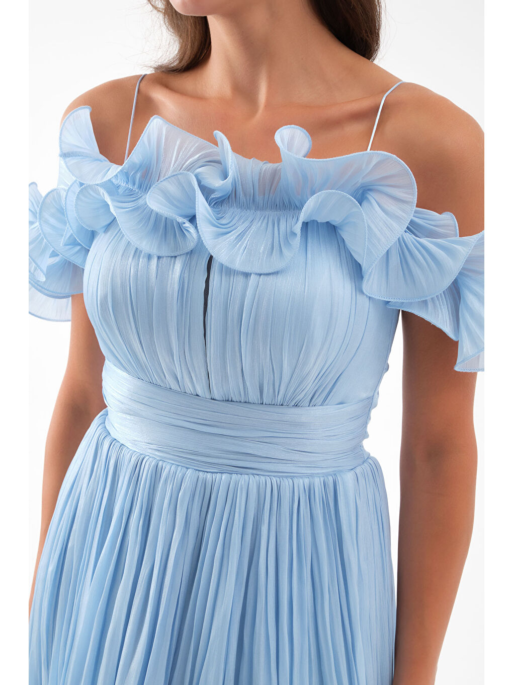 Kadın Bebe Mavi Yaka Detay Midi Abiye Elbise-1