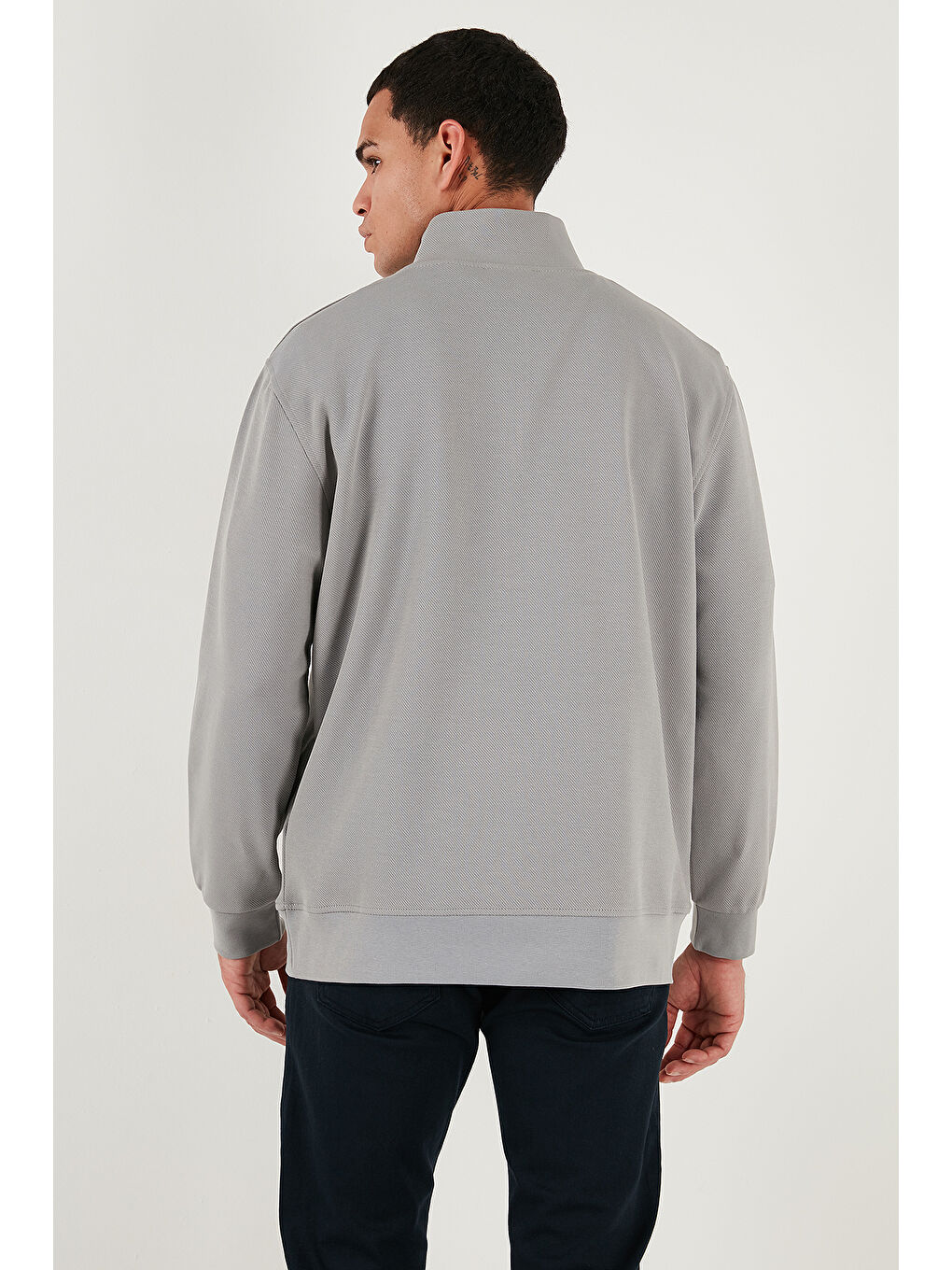 Gri Pamuklu Regular Fit Yarım Fermuarlı Dik Yaka Sweat 5905470-6