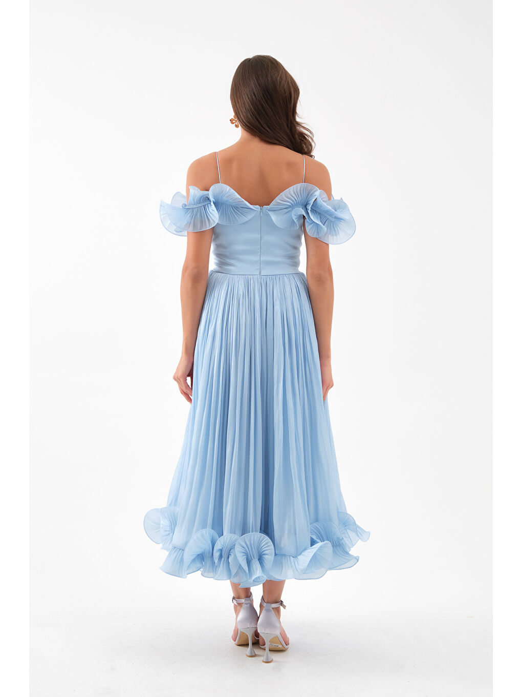 Kadın Bebe Mavi Yaka Detay Midi Abiye Elbise-4