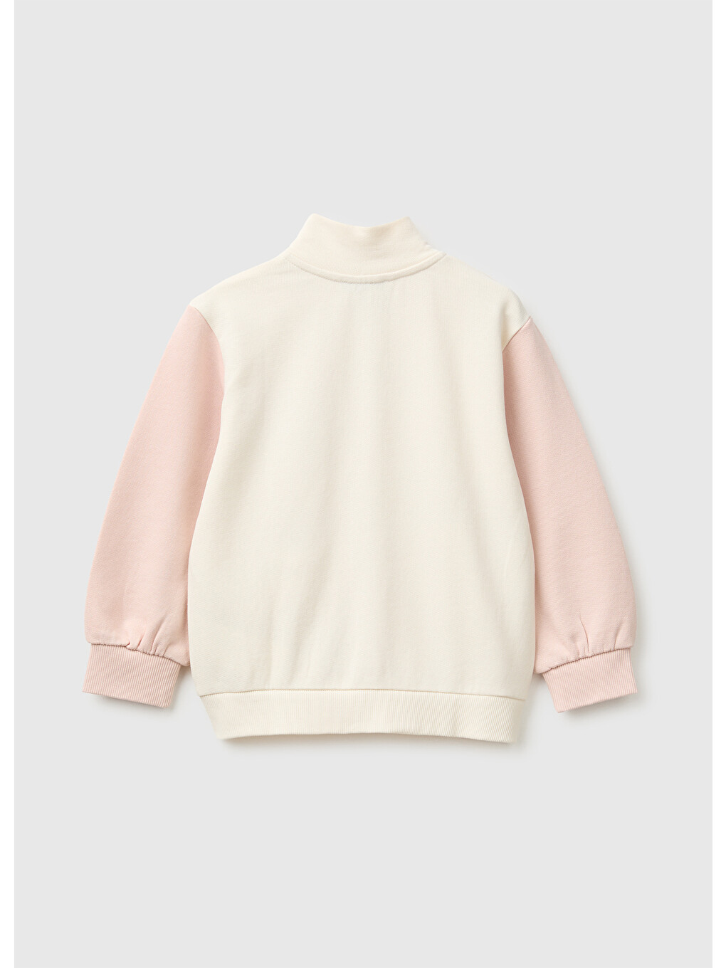 Ekru Kız Bebek Krem Önü İşlemeli Ribanalı Boğazlı Fermuarlı Dik Yaka Sweatshirt-1