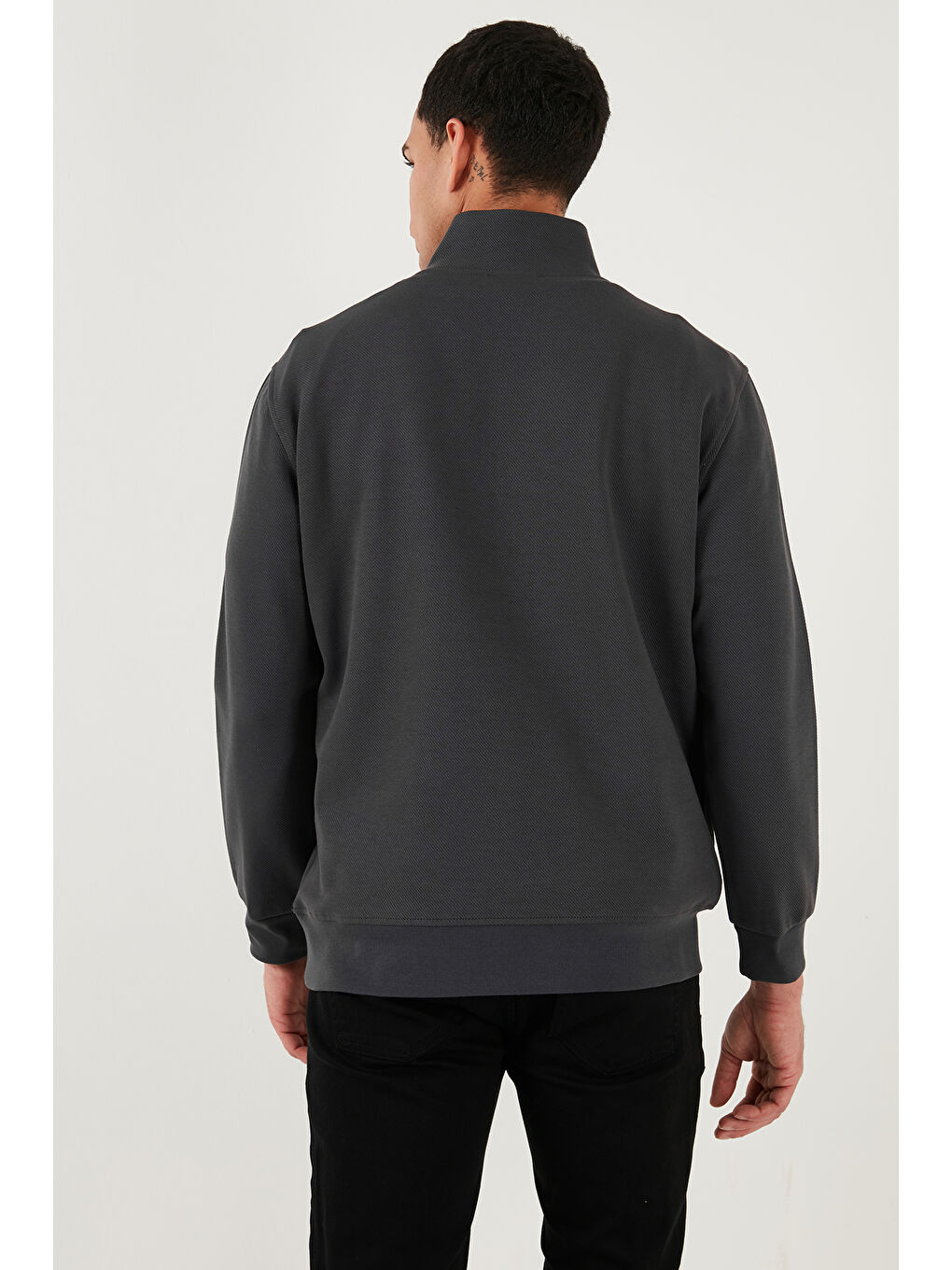 Antrasit Pamuklu Regular Fit Yarım Fermuarlı Dik Yaka Sweat 5905470-6