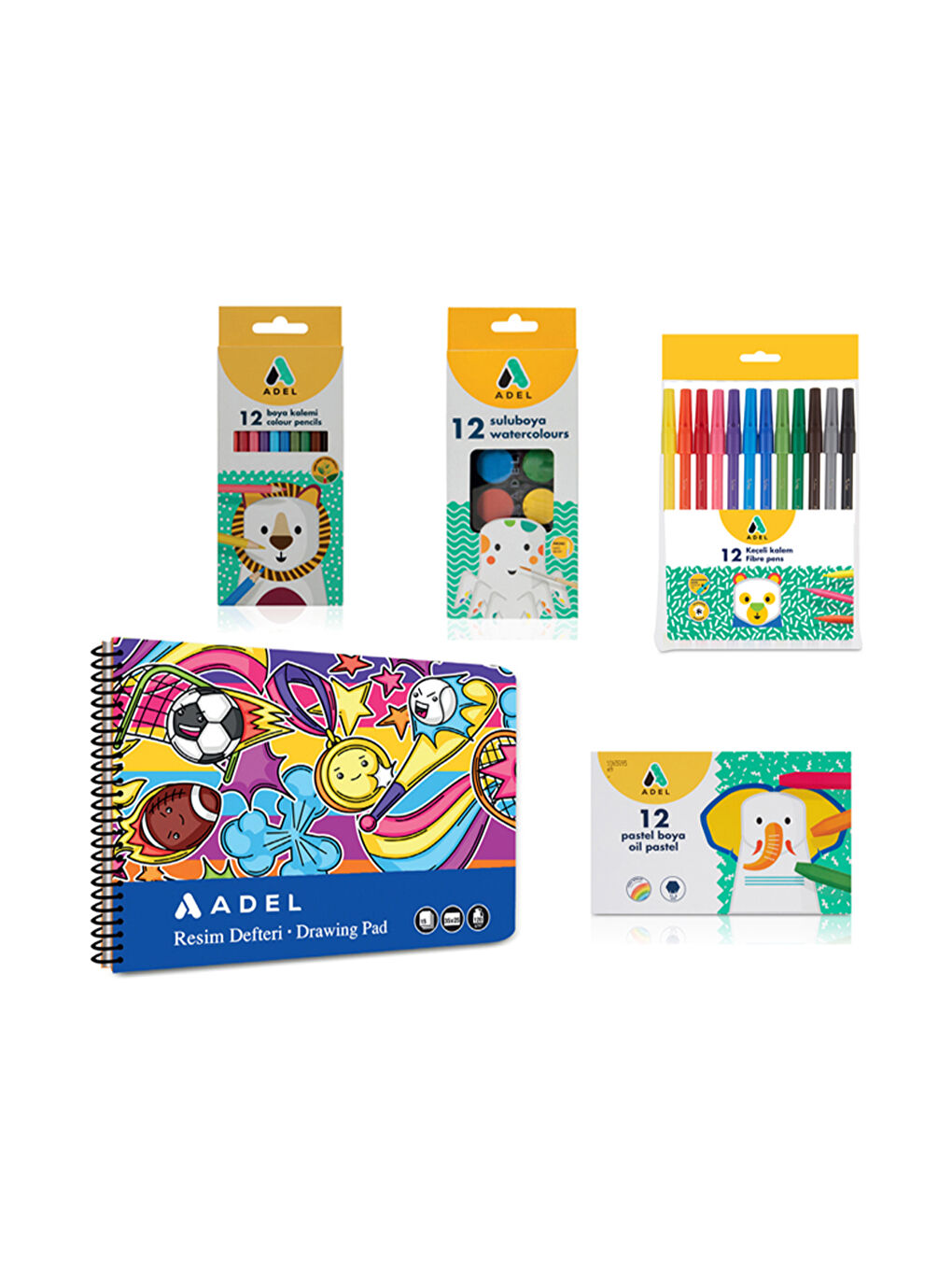 4’lü Set,Resim Defteri 25x35,Kuru Boya,Keçeli Kalem,Pastel Boya,Suluboya(Karma Renk Gönderilir)-2