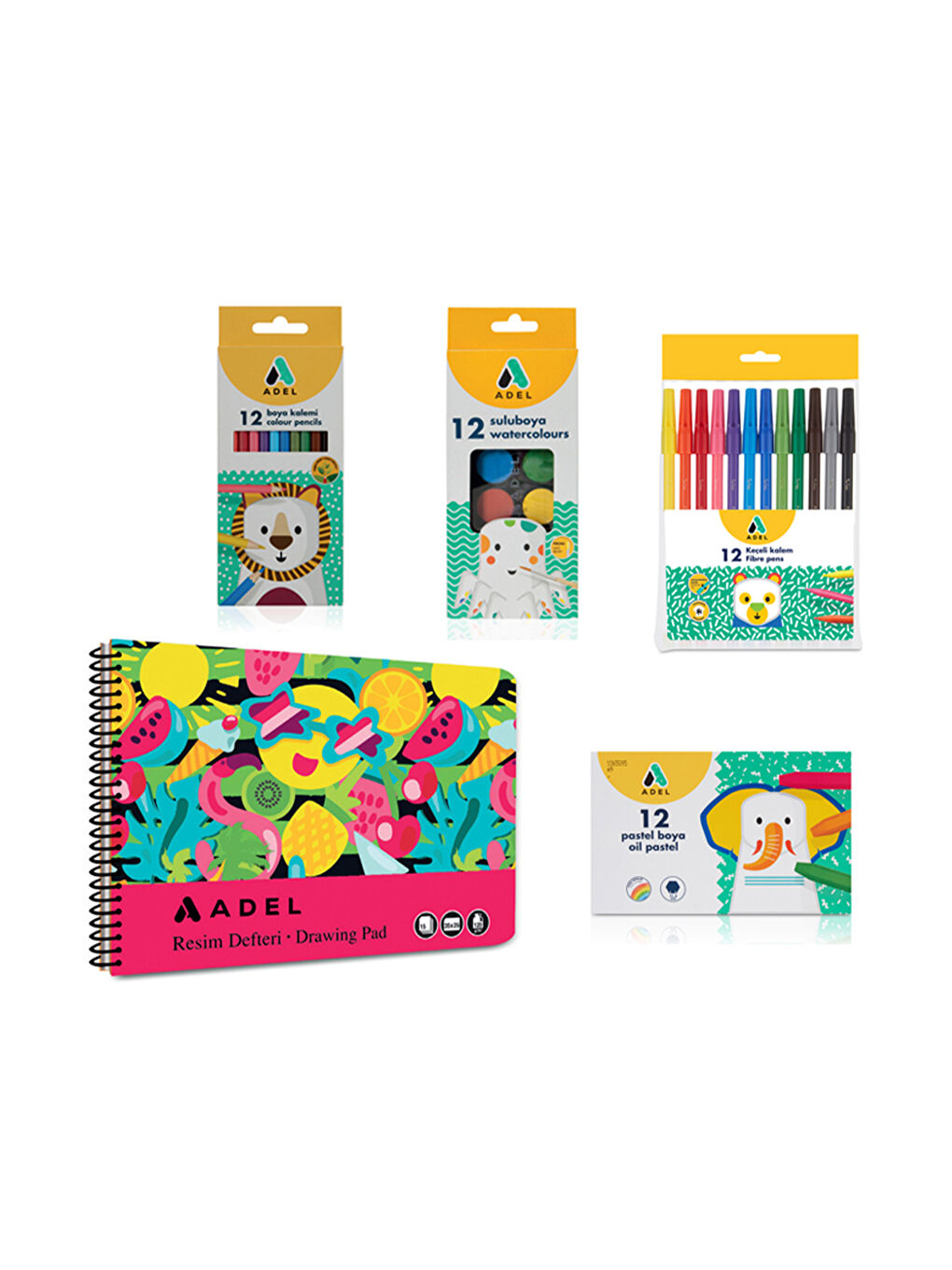 4’lü Set,Resim Defteri 25x35,Kuru Boya,Keçeli Kalem,Pastel Boya,Suluboya(Karma Renk Gönderilir)-3