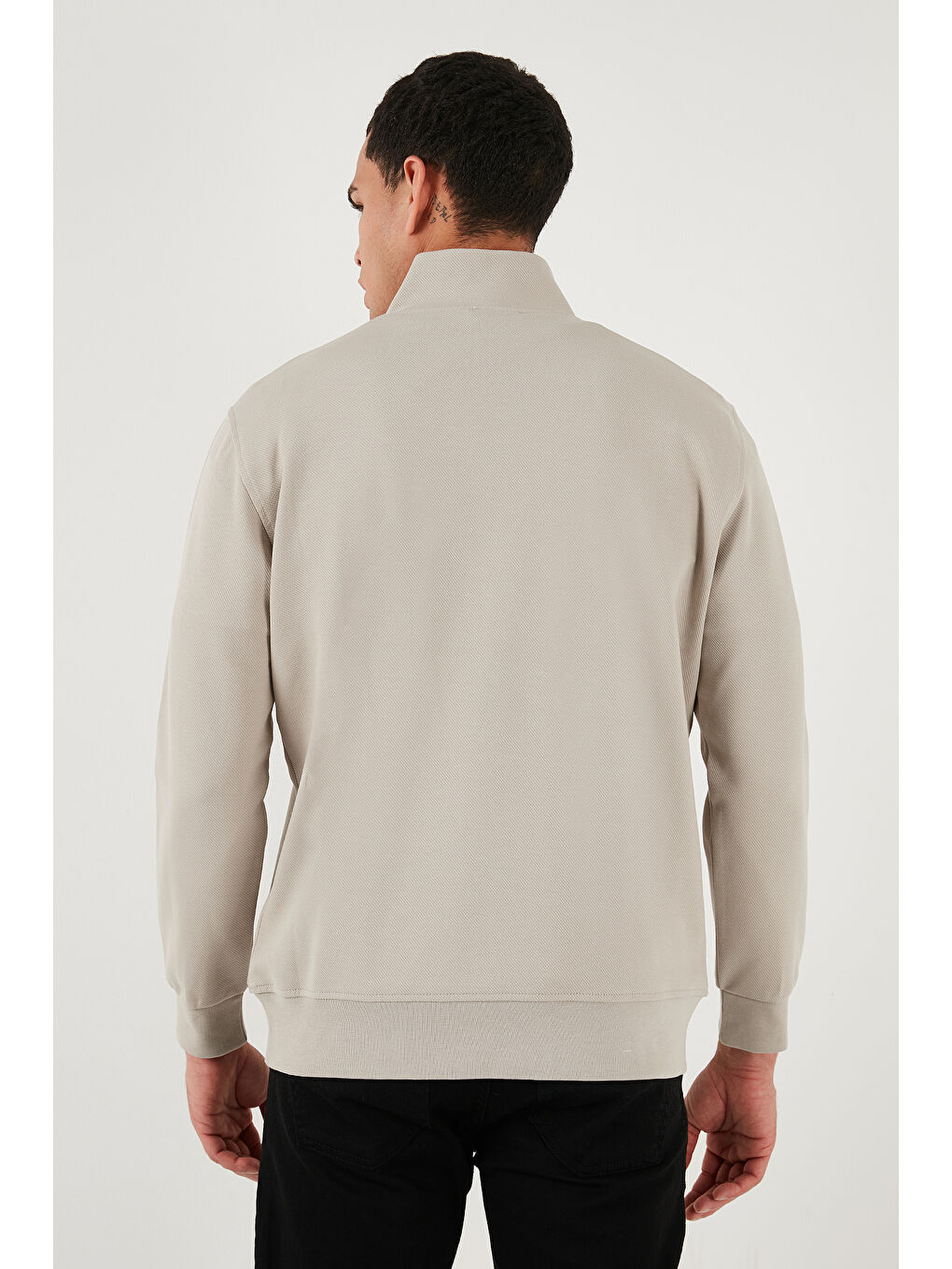 Bej Pamuklu Regular Fit Yarım Fermuarlı Dik Yaka Sweat 5905470-6