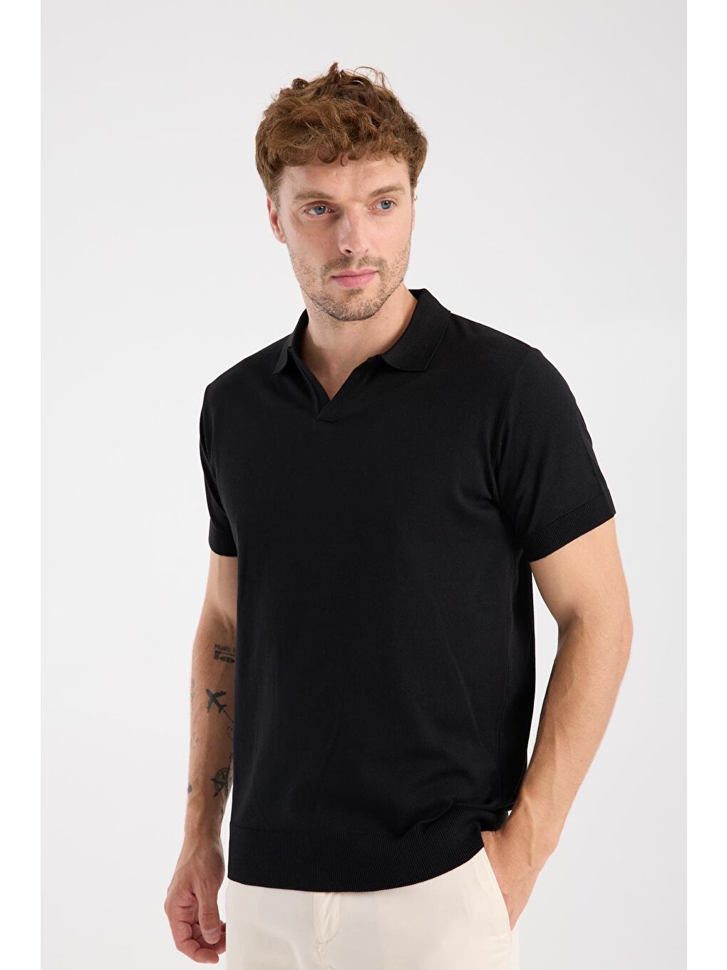 Aclub Alfa Örme Kumaş Viskon Karışımlı Slim Fit Siyah Polo Yaka Erkek Düz Polo Shirt-2