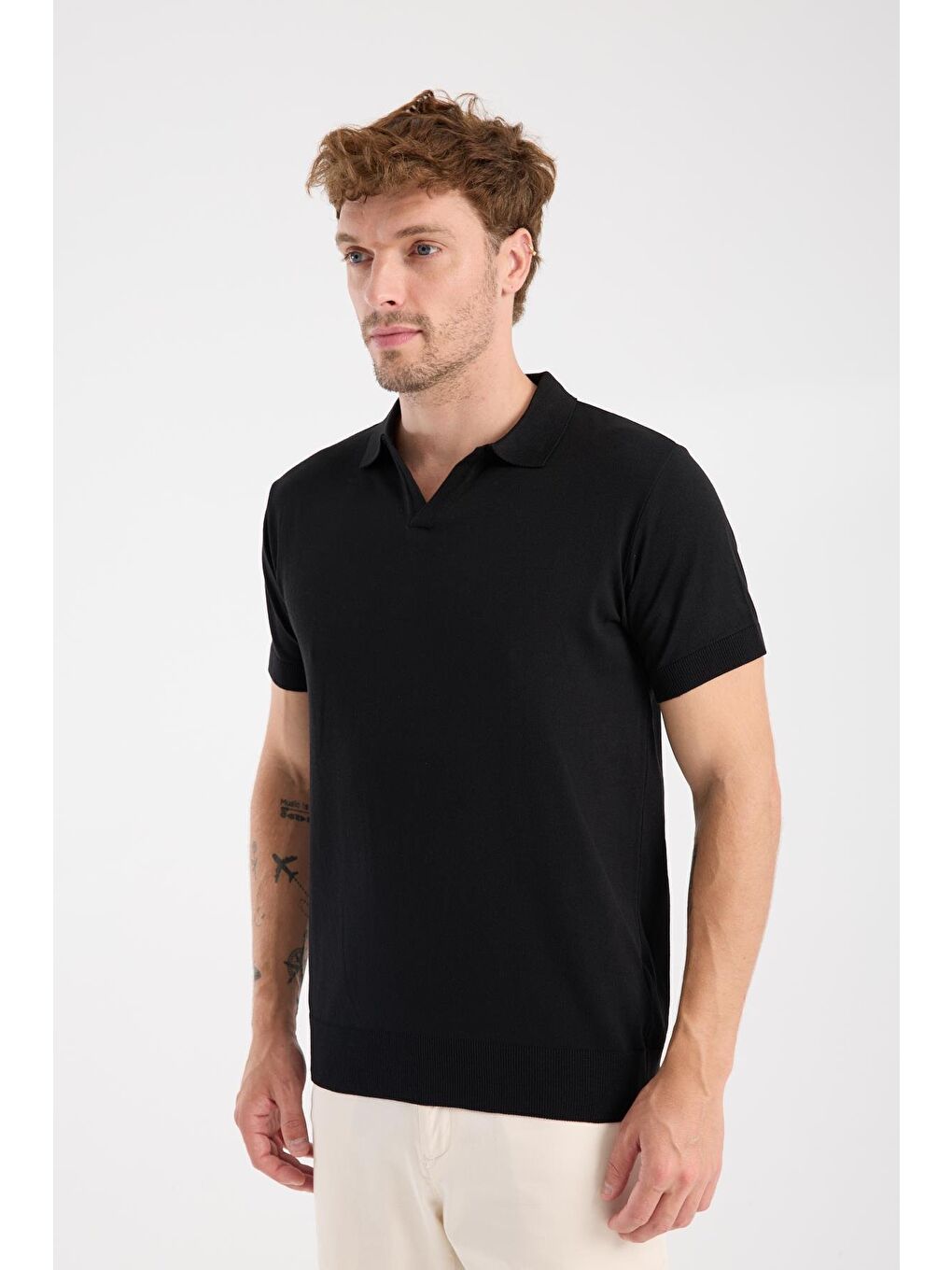 Aclub Alfa Örme Kumaş Viskon Karışımlı Slim Fit Siyah Polo Yaka Erkek Düz Polo Shirt-3