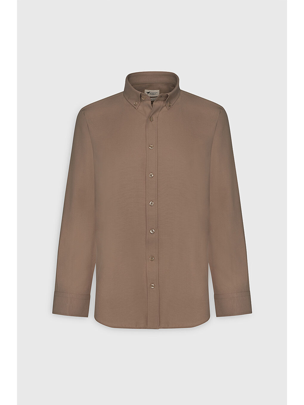 Erkek Kahverengi %100 Pamuk Oxford Slim Fit Dar Kesim Düğmeli Yaka Flamlı Gömlek-5