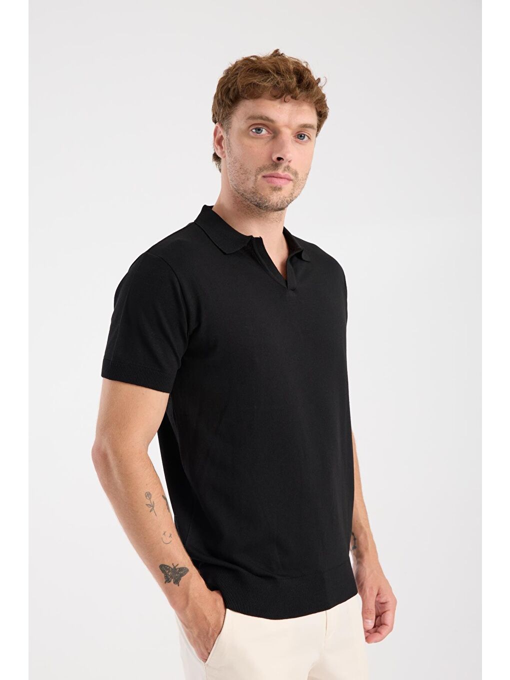 Aclub Alfa Örme Kumaş Viskon Karışımlı Slim Fit Siyah Polo Yaka Erkek Düz Polo Shirt-4