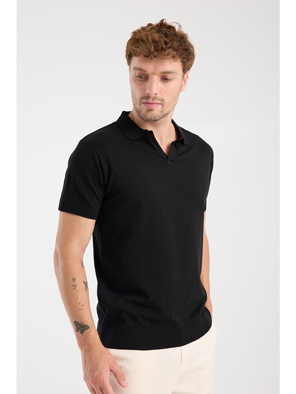 Aclub Alfa Örme Kumaş Viskon Karışımlı Slim Fit Siyah Polo Yaka Erkek Düz Polo Shirt-5