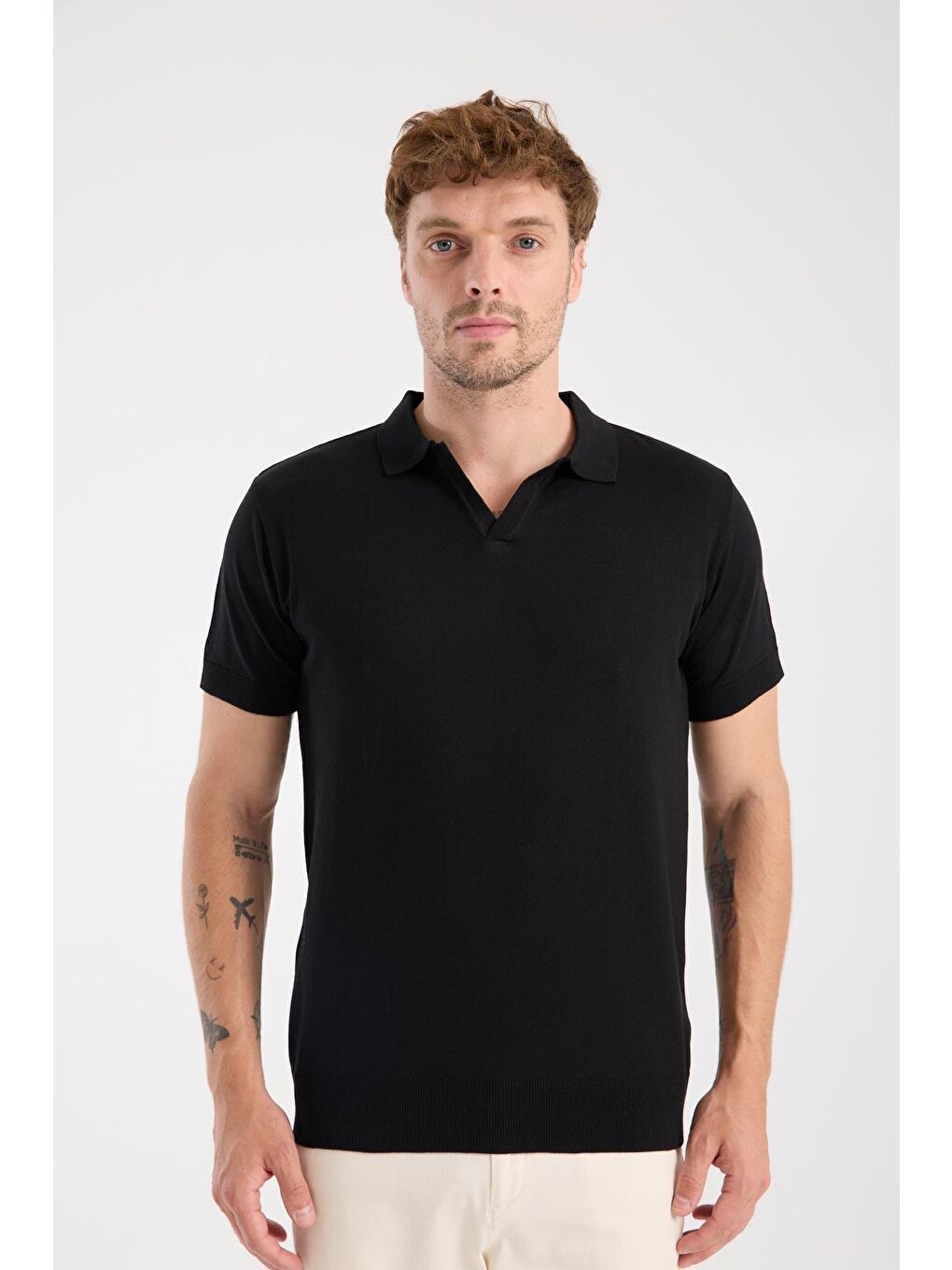 Aclub Alfa Örme Kumaş Viskon Karışımlı Slim Fit Siyah Polo Yaka Erkek Düz Polo Shirt-6