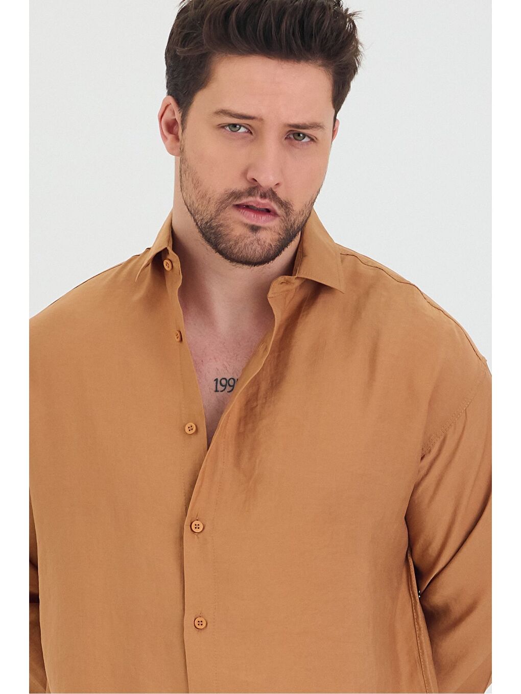 Kahverengi Erkek Oversize Rahat Kalıp Gömlek-Pantolon Alt-Üst Takım-2