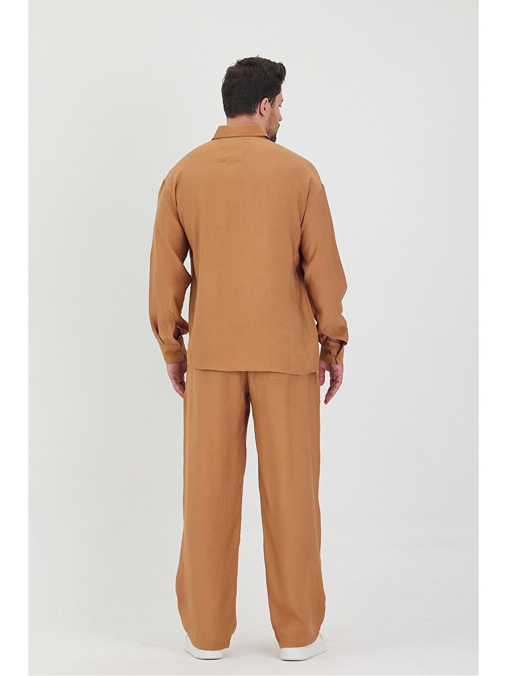 Kahverengi Erkek Oversize Rahat Kalıp Gömlek-Pantolon Alt-Üst Takım-6