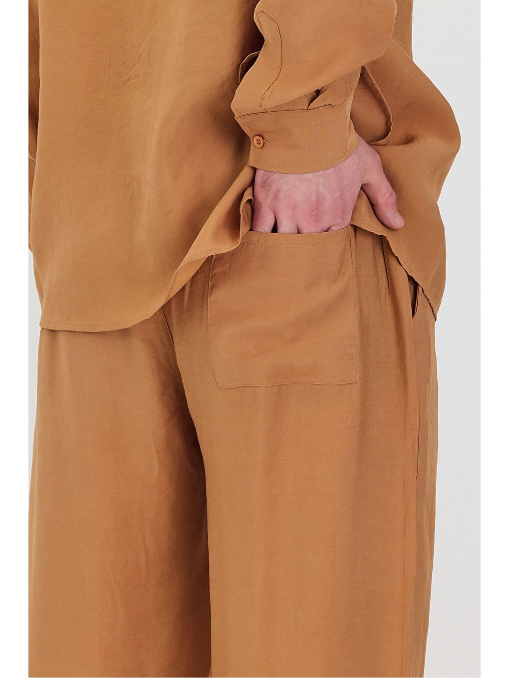 Kahverengi Erkek Oversize Rahat Kalıp Gömlek-Pantolon Alt-Üst Takım-7