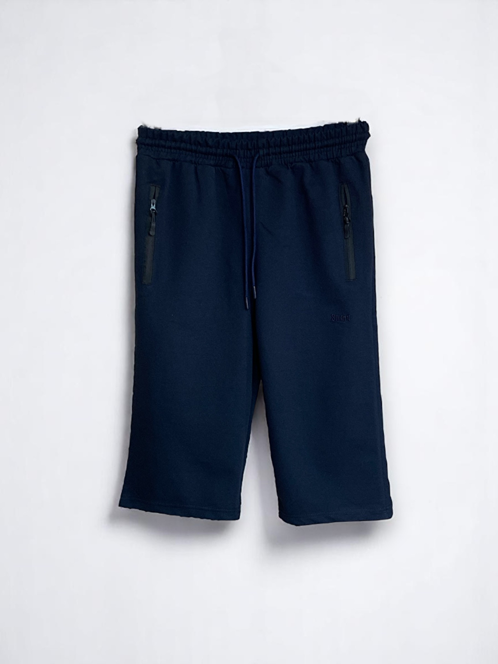 Erkek Lacivert Fermuarlı Cepli Pamuklu Yazlık Kapri