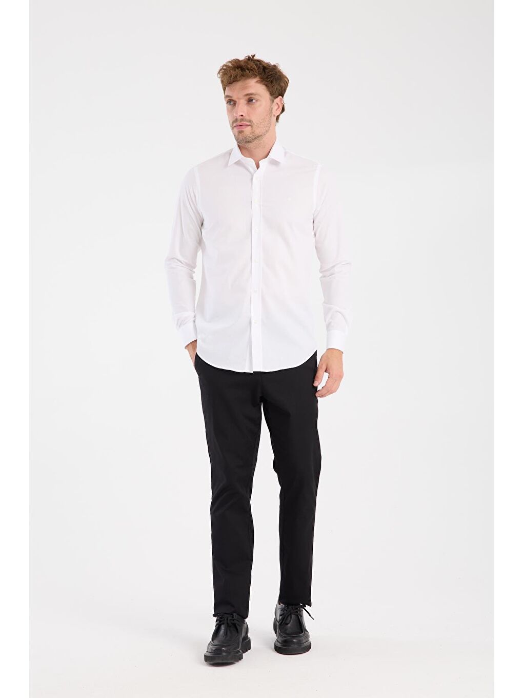 Aclub Ac10109 Poplin Pamuklu Slim Fit Beyaz Klasik Yaka Erkek Düz Gömlek-1