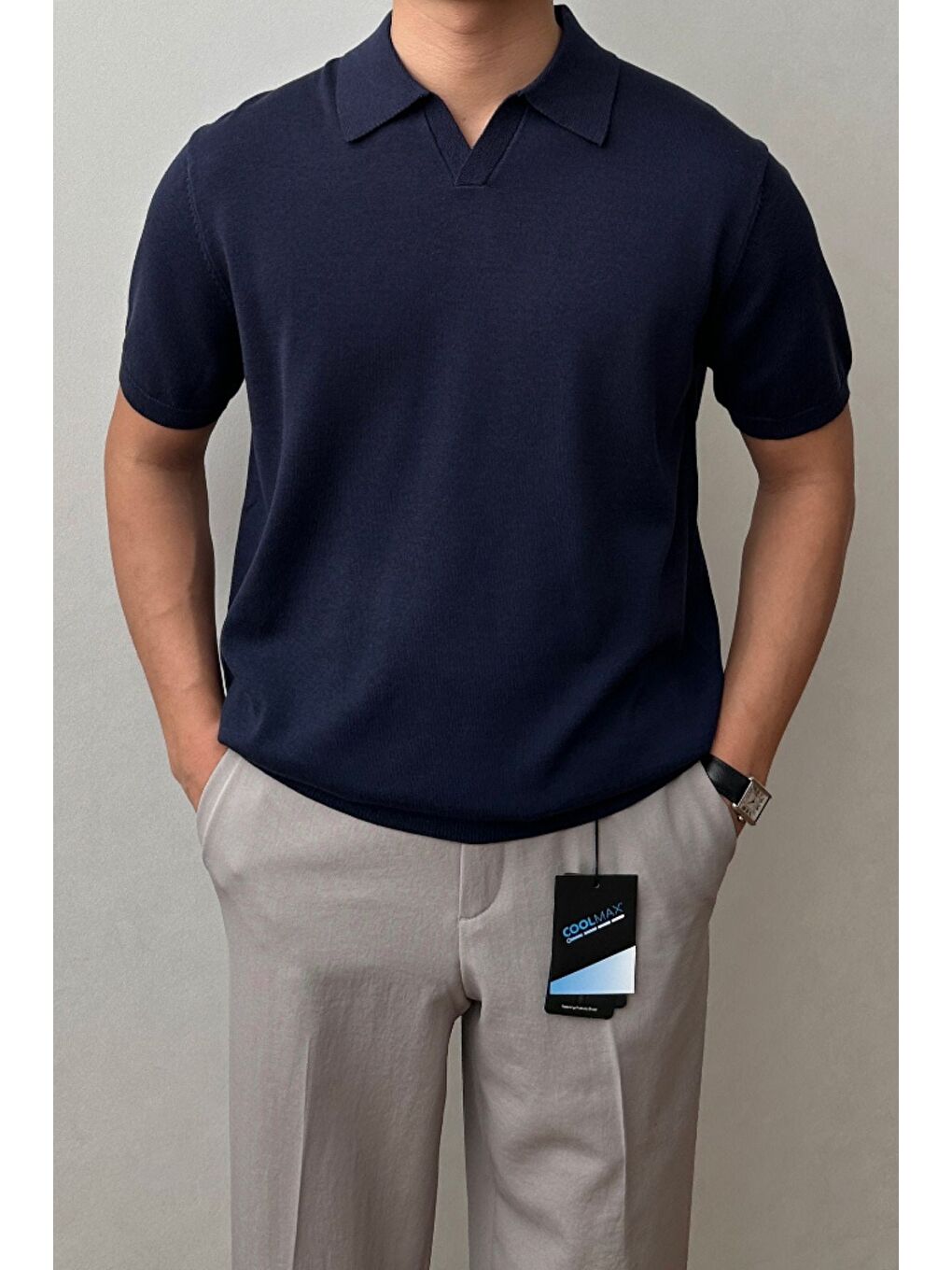 Erkek Lacivert Patlı Kısa Kollu Polo Yaka Triko T-Shirt