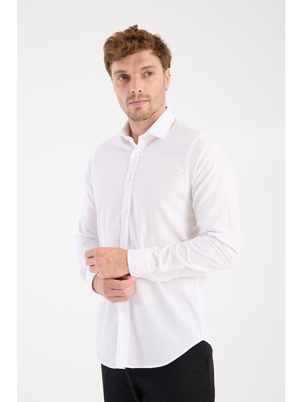 Aclub Ac10109 Poplin Pamuklu Slim Fit Beyaz Klasik Yaka Erkek Düz Gömlek-2