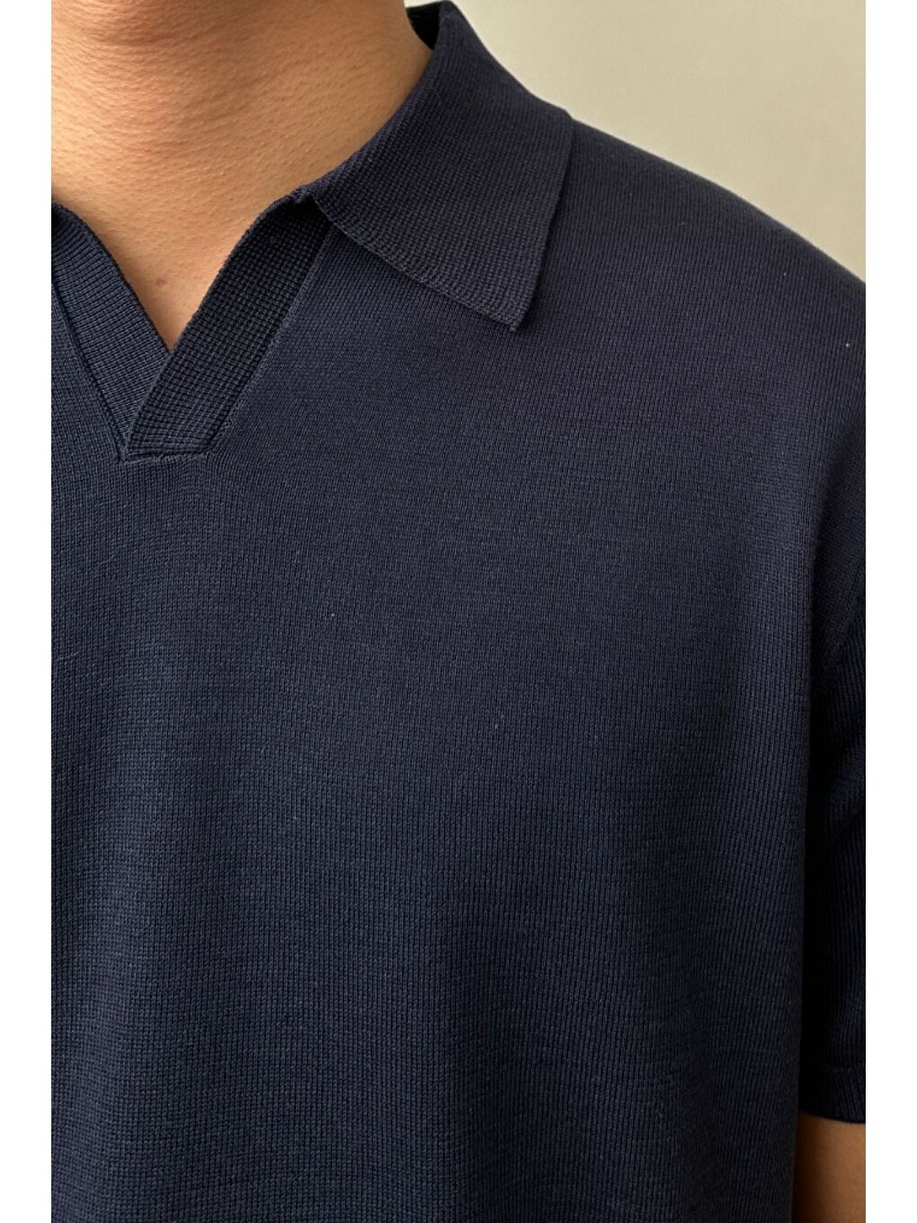 Erkek Lacivert Patlı Kısa Kollu Polo Yaka Triko T-Shirt-3