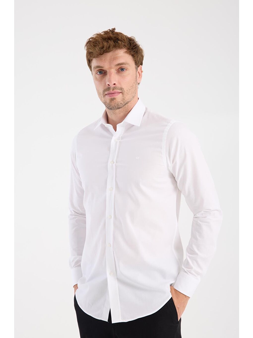 Aclub Ac10109 Poplin Pamuklu Slim Fit Beyaz Klasik Yaka Erkek Düz Gömlek-3