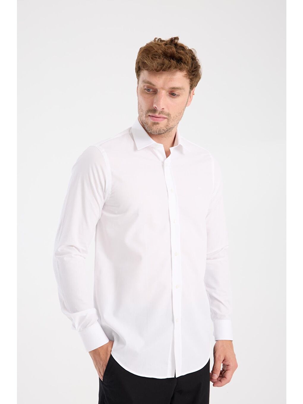 Aclub Ac10109 Poplin Pamuklu Slim Fit Beyaz Klasik Yaka Erkek Düz Gömlek-4