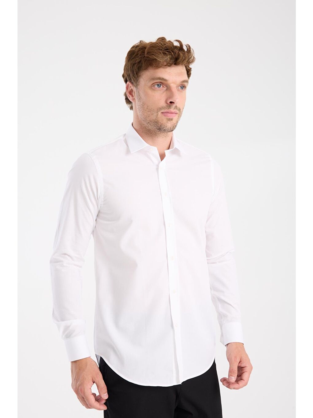 Aclub Ac10109 Poplin Pamuklu Slim Fit Beyaz Klasik Yaka Erkek Düz Gömlek-5