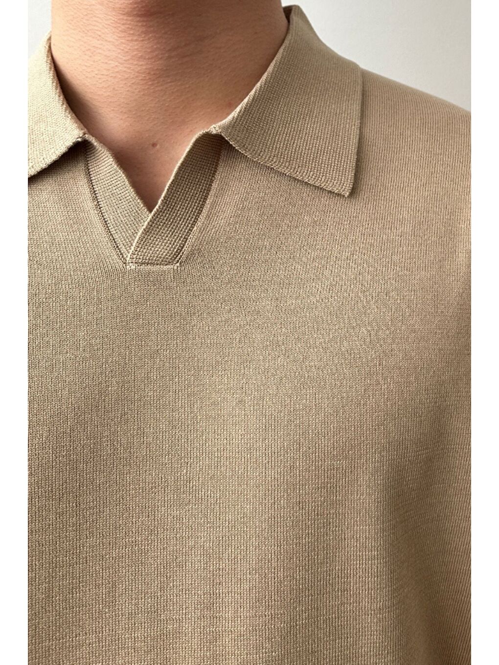 Kahverengi Erkek Camel Patlı Kısa Kollu Polo Yaka Triko T-Shirt-3