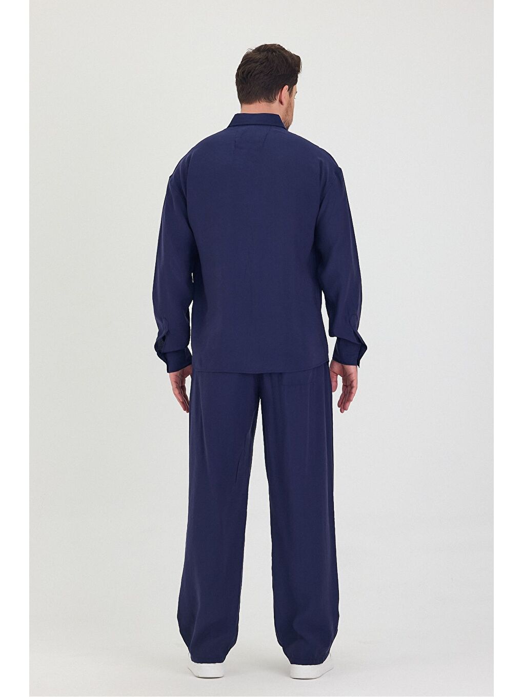 Lacivert Erkek Oversize Rahat Kalıp Gömlek-Pantolon Alt-Üst Takım-6