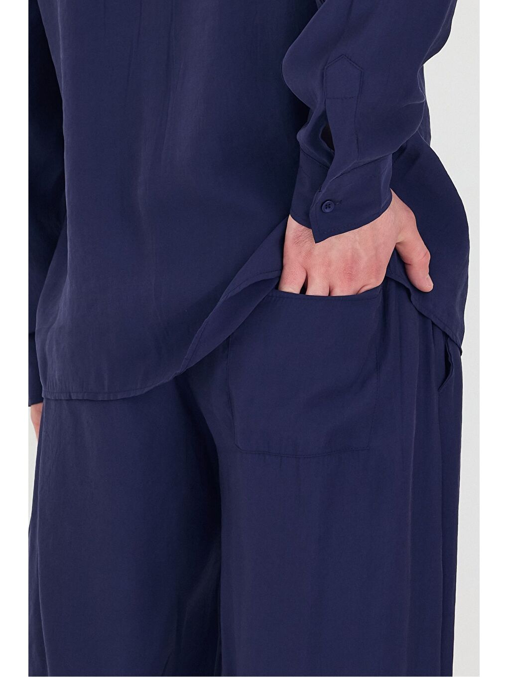 Lacivert Erkek Oversize Rahat Kalıp Gömlek-Pantolon Alt-Üst Takım-7