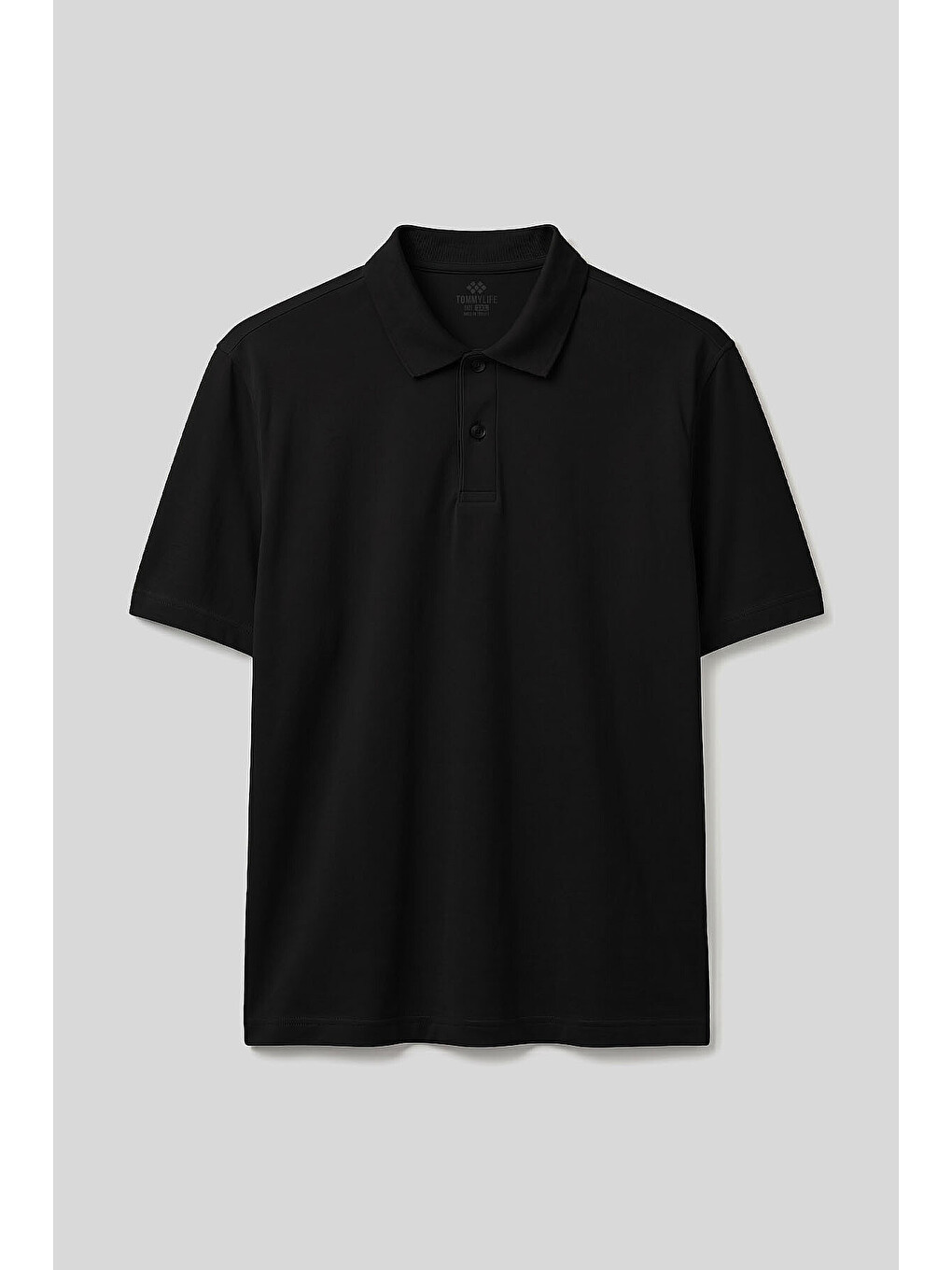 Siyah Polo Yaka Büyük Beden Battal Erkek T-Shirt - 88511-1