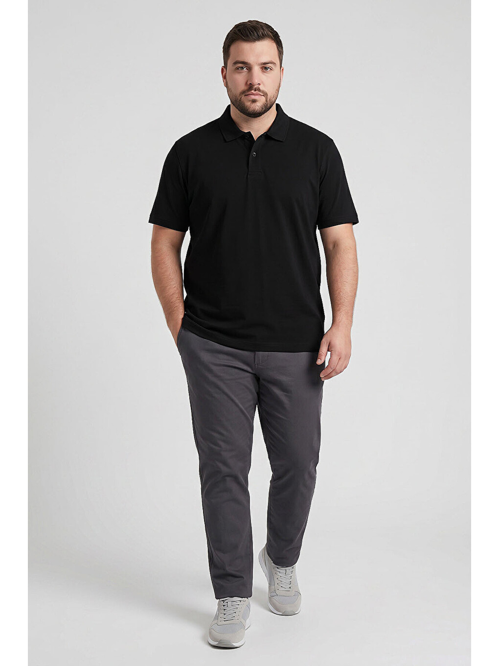 Siyah Polo Yaka Büyük Beden Battal Erkek T-Shirt - 88511-2