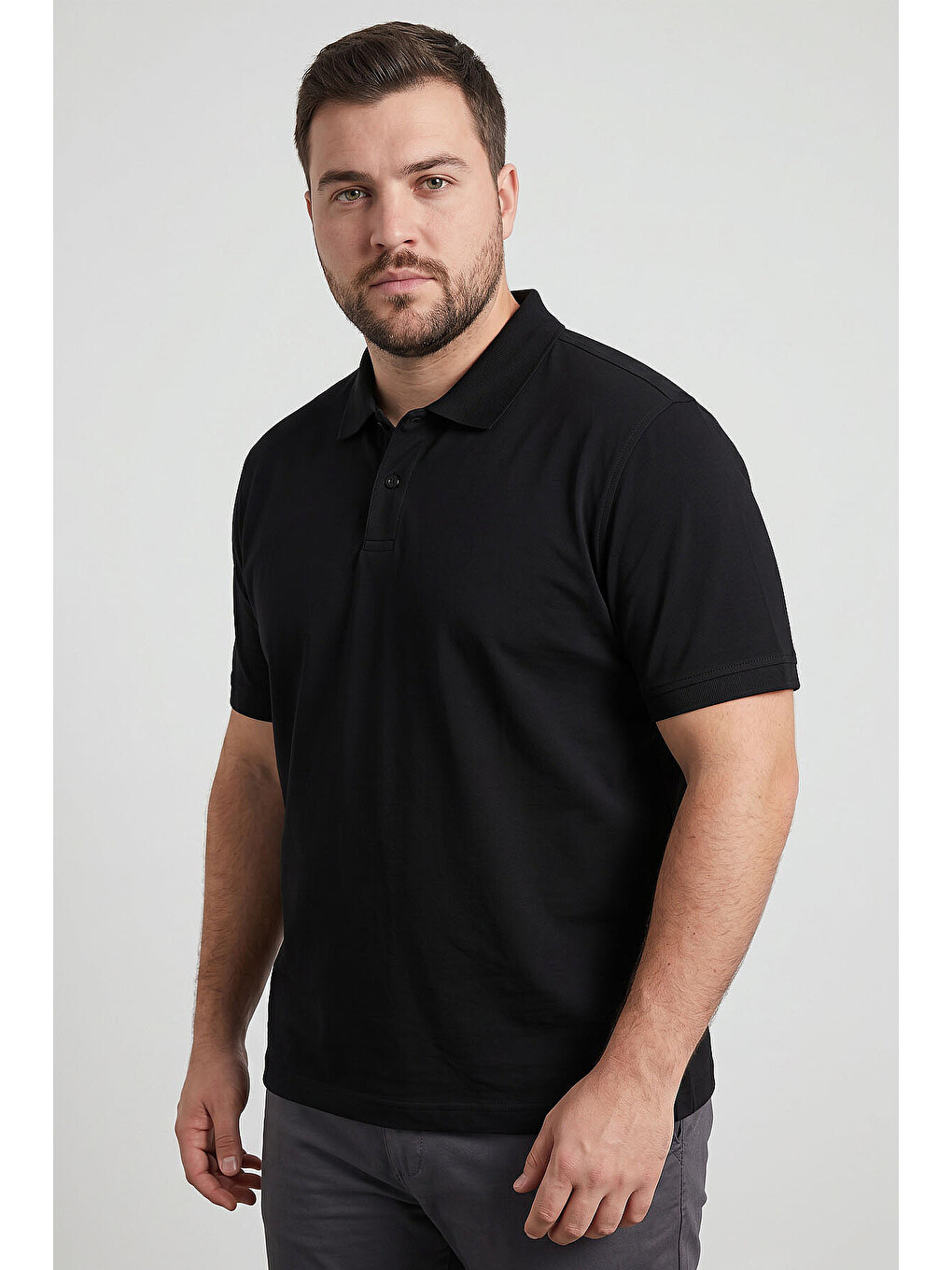 Siyah Polo Yaka Büyük Beden Battal Erkek T-Shirt - 88511-3