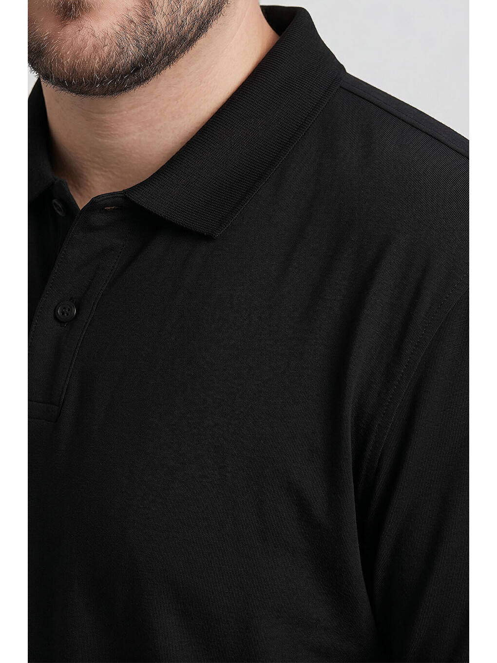 Siyah Polo Yaka Büyük Beden Battal Erkek T-Shirt - 88511-4