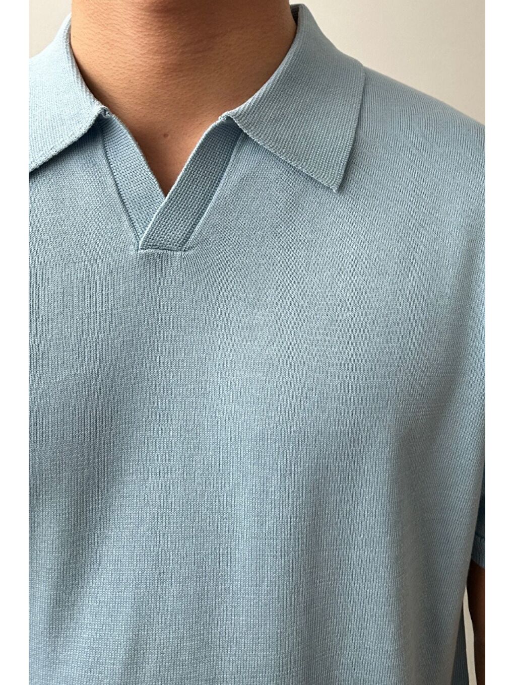 Erkek Mavi Patlı Kısa Kollu Polo Yaka Triko Tişört-2