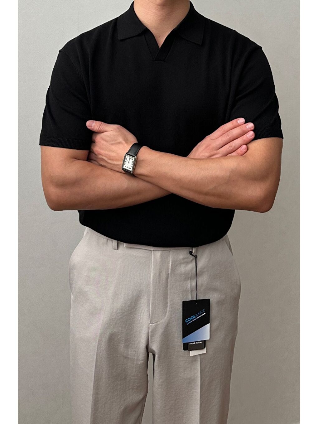 Erkek Siyah Patlı Kısa Kollu Polo Yaka Triko T-Shirt