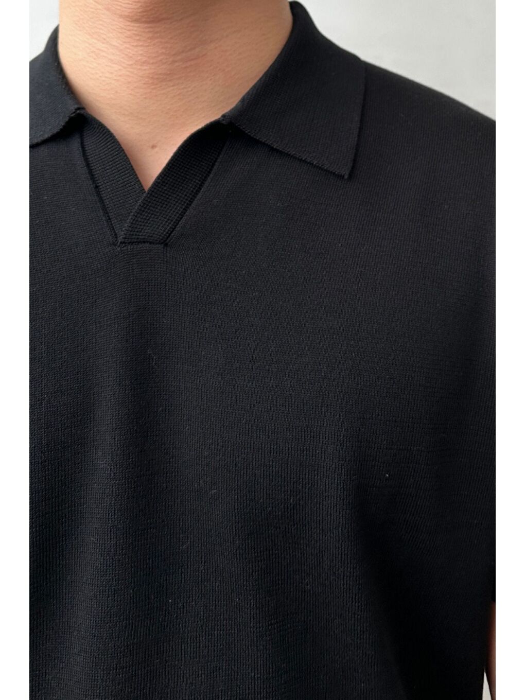 Erkek Siyah Patlı Kısa Kollu Polo Yaka Triko T-Shirt-3