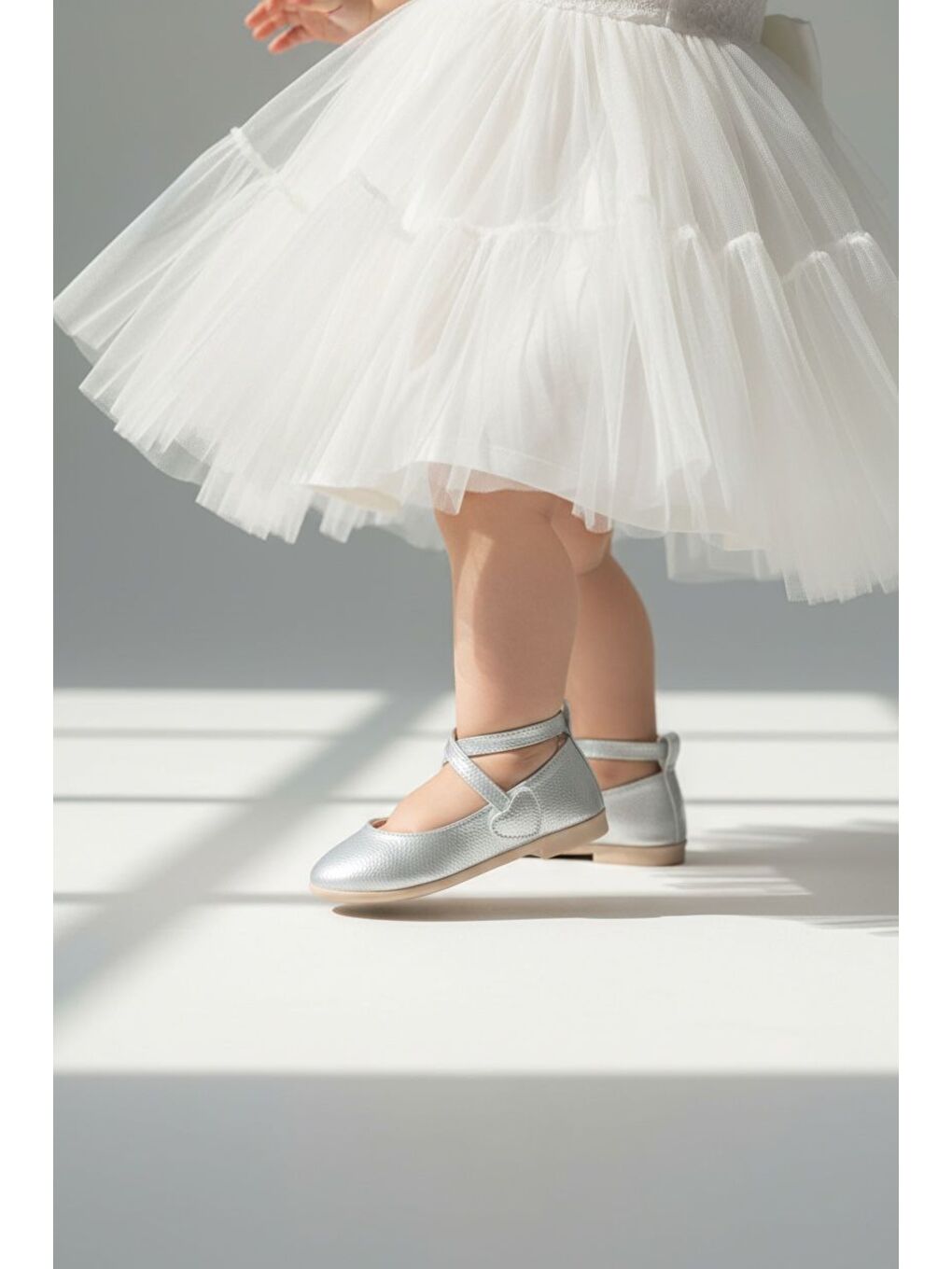 Gri Cırtlı Kız Çocuk Babet Ayakkabı-1