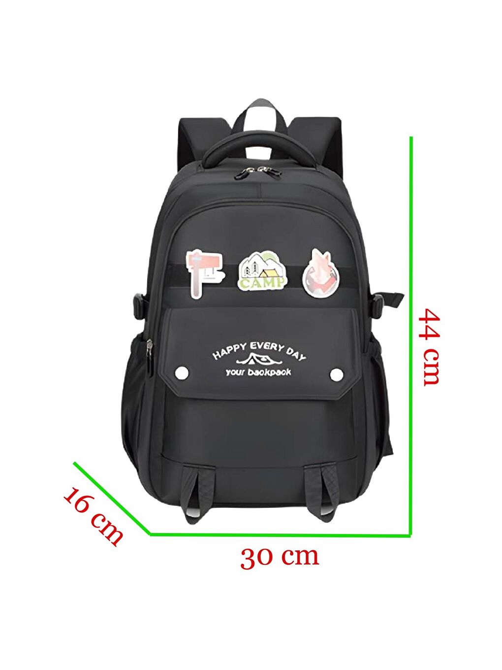 3 Bölmeli Happy Camp Kolej Okul Sırt Çantası Siyah (MU-1667)-1