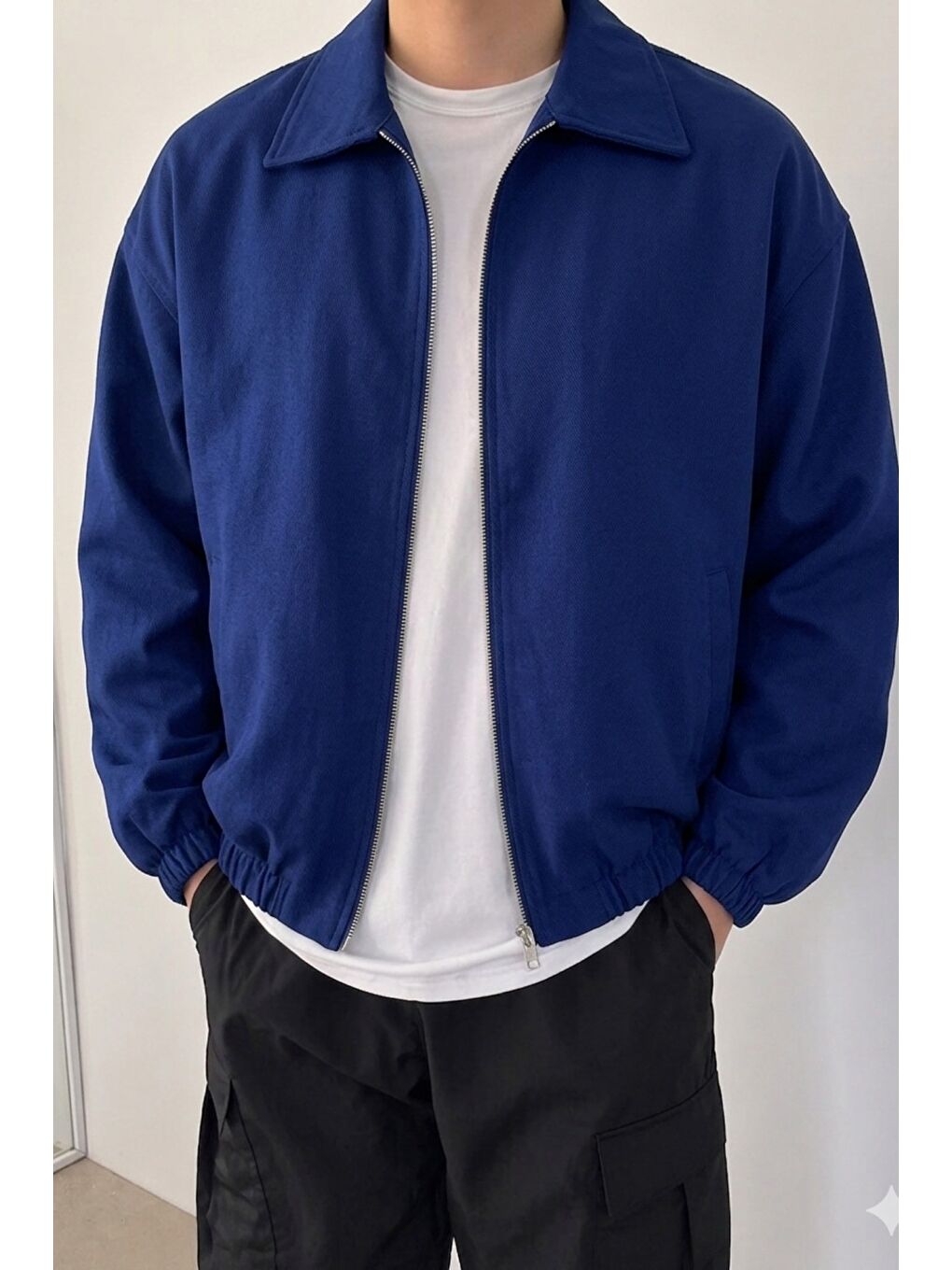 Lacivert Erkek Oversize Bomber Ceket Fermuarlı Basic Günlük Mont