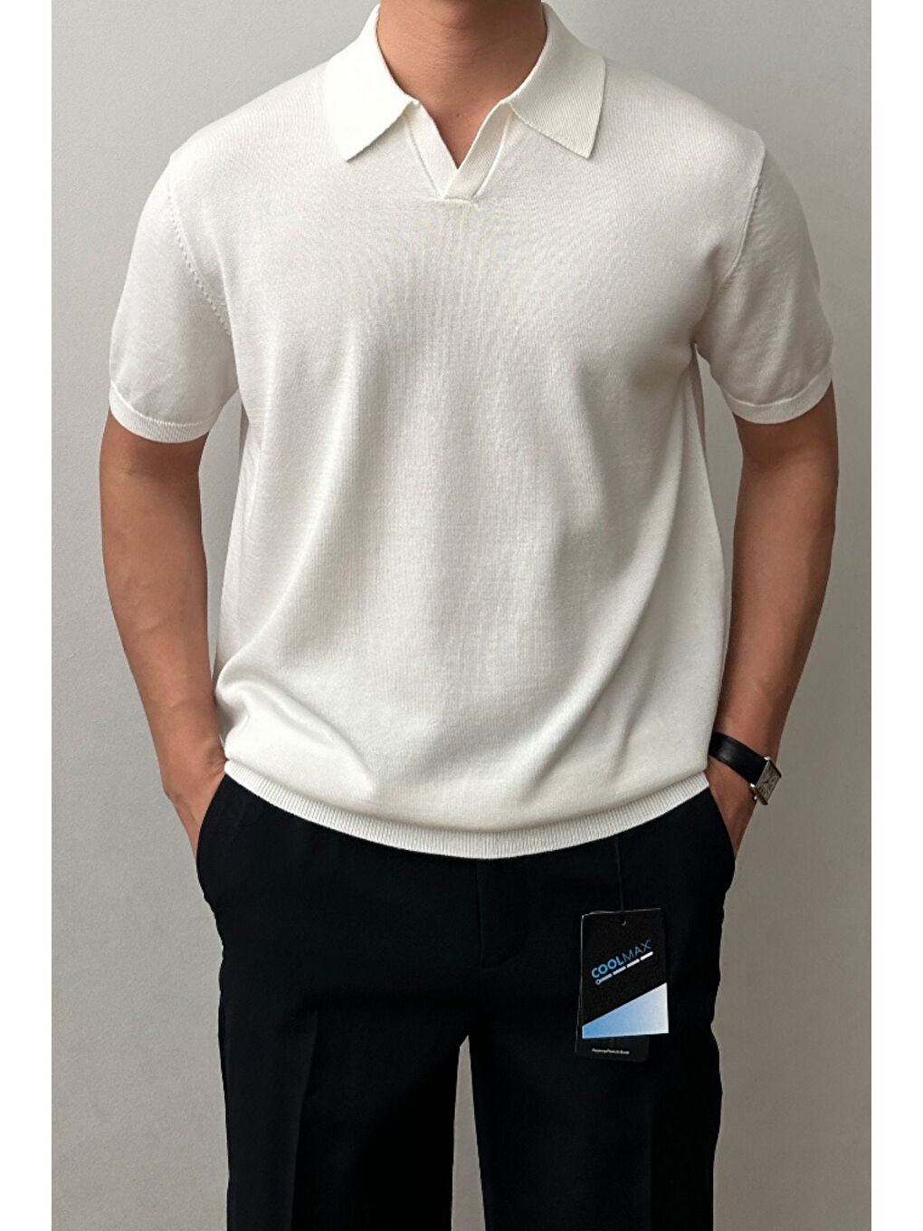 Erkek Beyaz Patlı Kısa Kollu Polo Yaka Triko T-Shirt