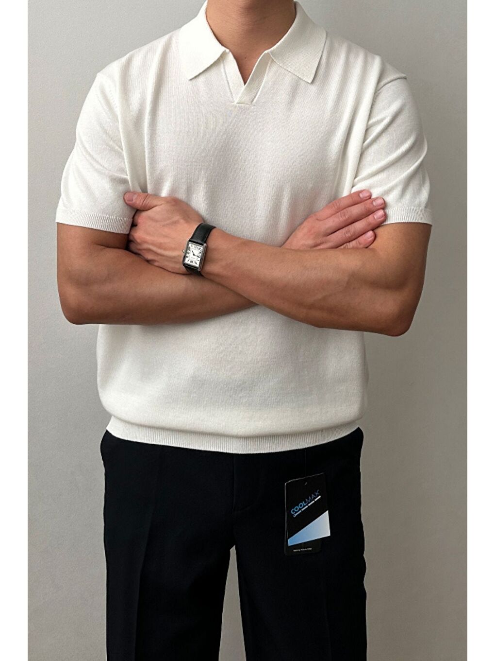 Erkek Beyaz Patlı Kısa Kollu Polo Yaka Triko T-Shirt-1