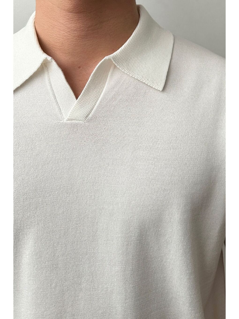 Erkek Beyaz Patlı Kısa Kollu Polo Yaka Triko T-Shirt-2