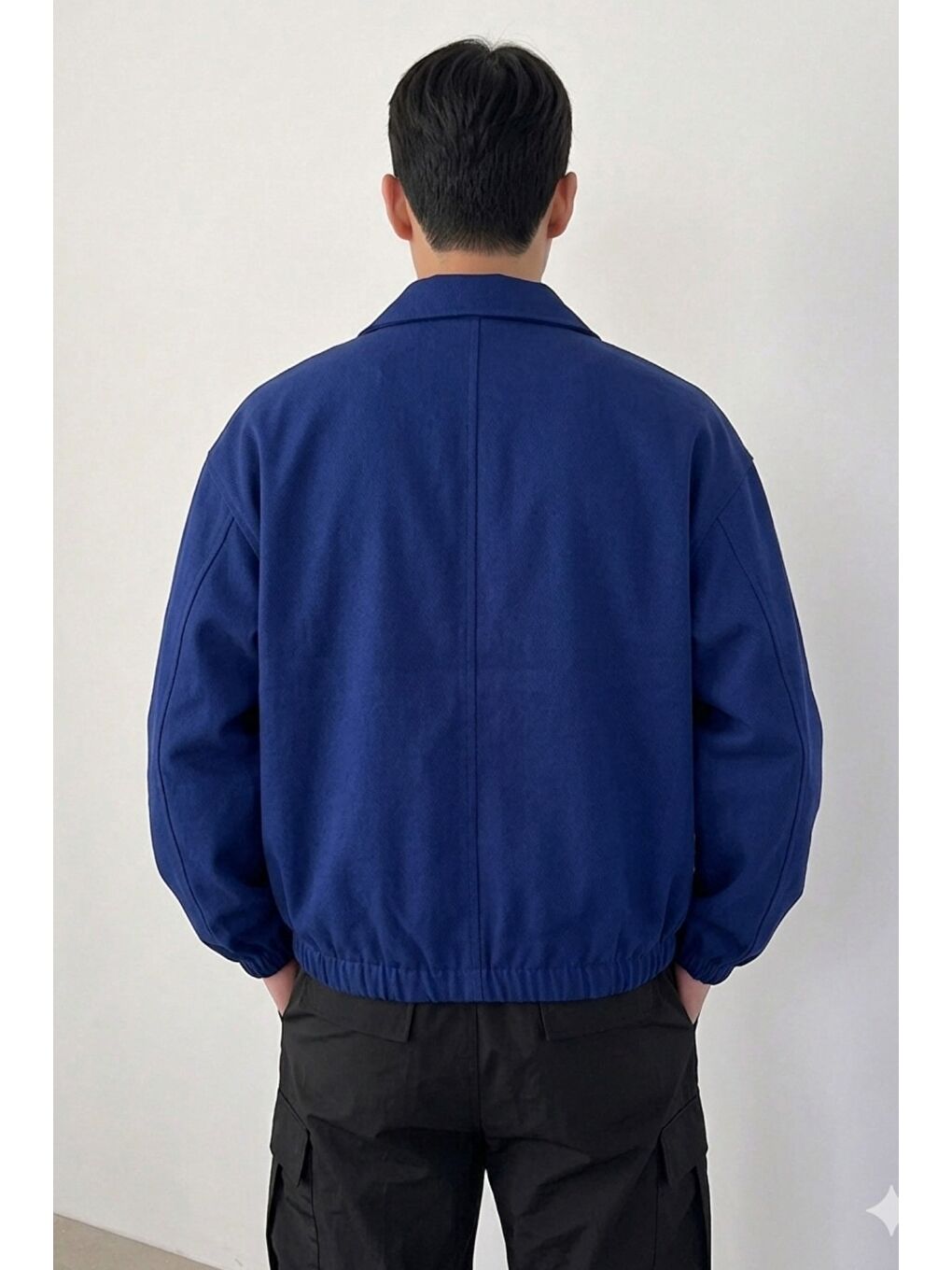 Lacivert Erkek Oversize Bomber Ceket Fermuarlı Basic Günlük Mont-1