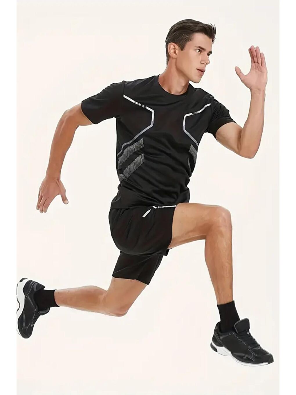 Siyah Running Perform Erkek Spor Scuba Kumaş Hafif Gym Koşu Spor Salonu Şortu-1