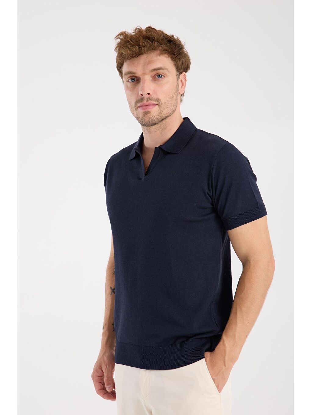 Aclub Alfa Örme Kumaş Viskon Karışımlı Slim Fit Lacivert Polo Yaka Erkek Düz Polo Shirt-2