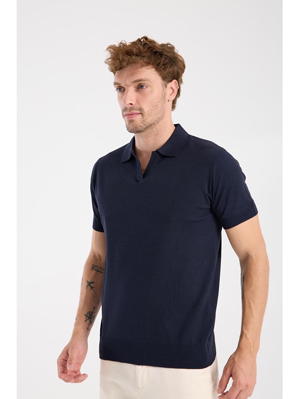 Aclub Alfa Örme Kumaş Viskon Karışımlı Slim Fit Lacivert Polo Yaka Erkek Düz Polo Shirt-3