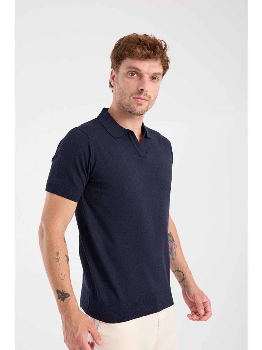 Aclub Alfa Örme Kumaş Viskon Karışımlı Slim Fit Lacivert Polo Yaka Erkek Düz Polo Shirt-4