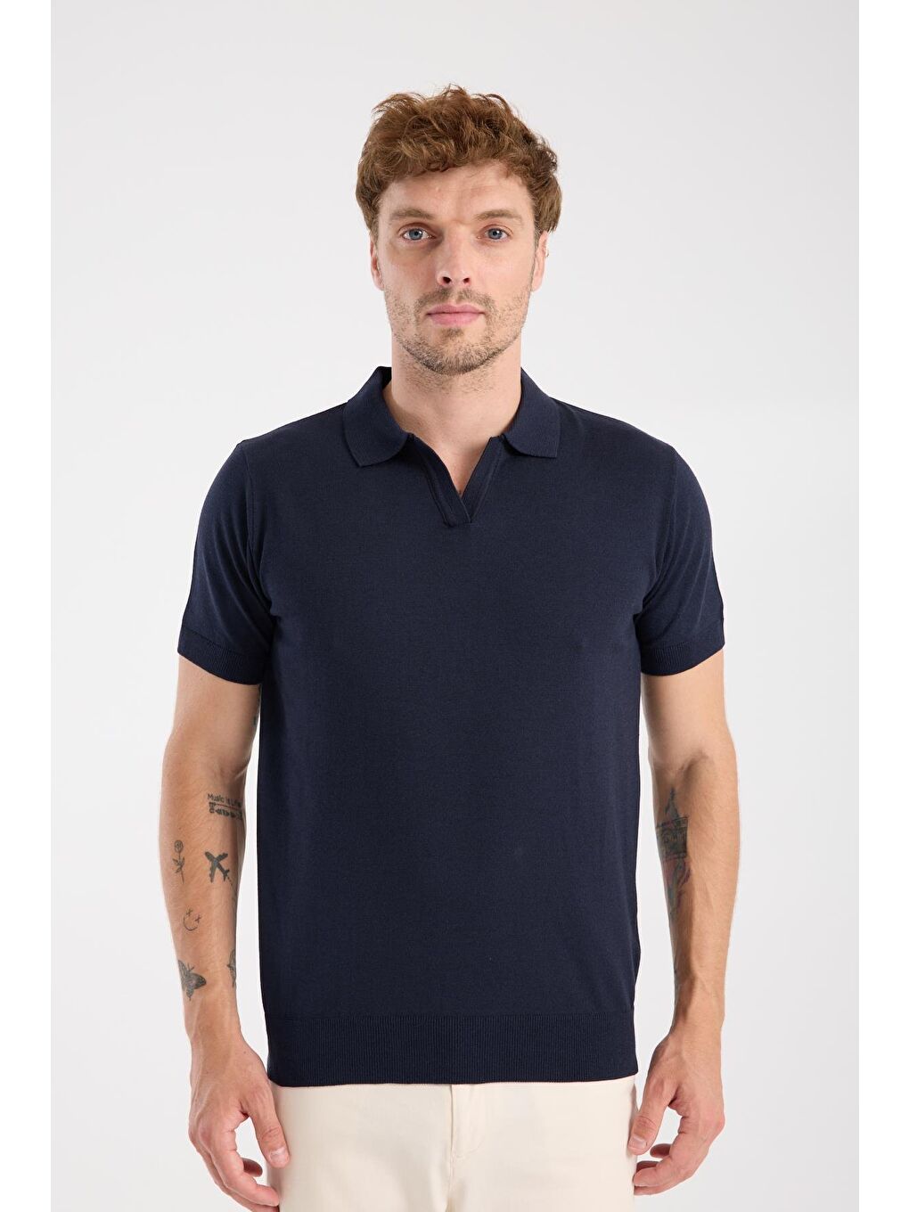 Aclub Alfa Örme Kumaş Viskon Karışımlı Slim Fit Lacivert Polo Yaka Erkek Düz Polo Shirt-5